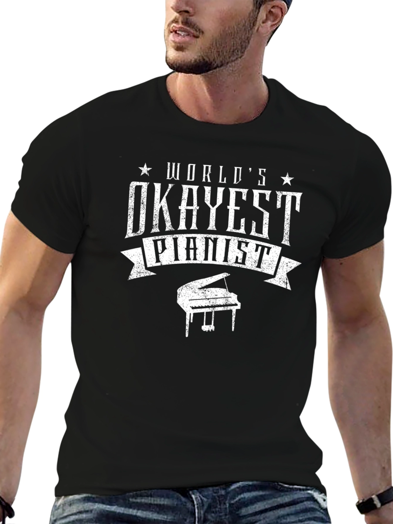 Worlds Okayest Pianist Black Graphic T-Shirt