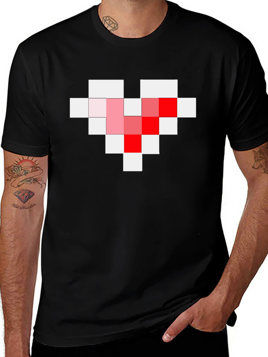Pixel Heart Graphic Tee - Gamer Style Black T-Shirt