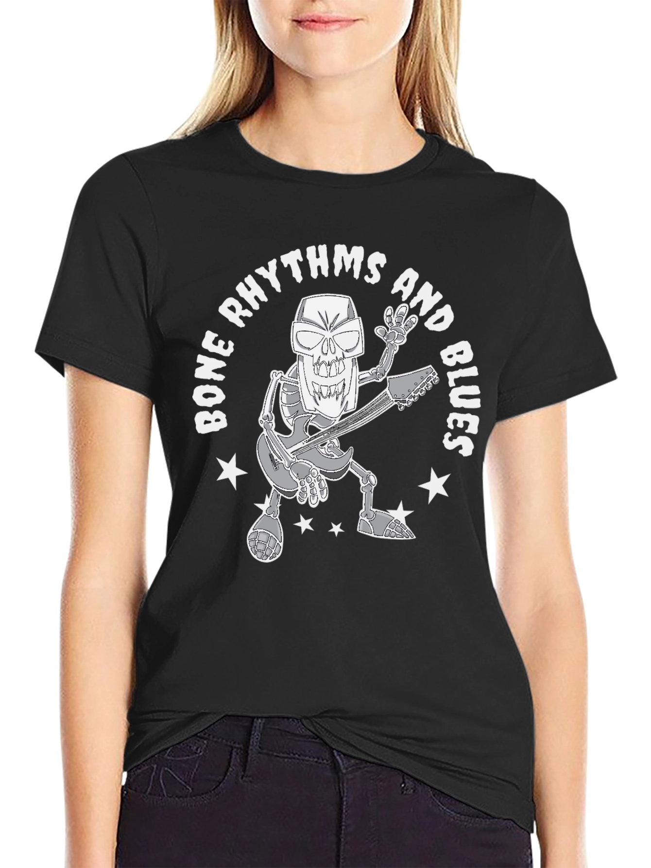 Bone Rhythms & Blues Skeleton Guitarist Graphic T-Shirt