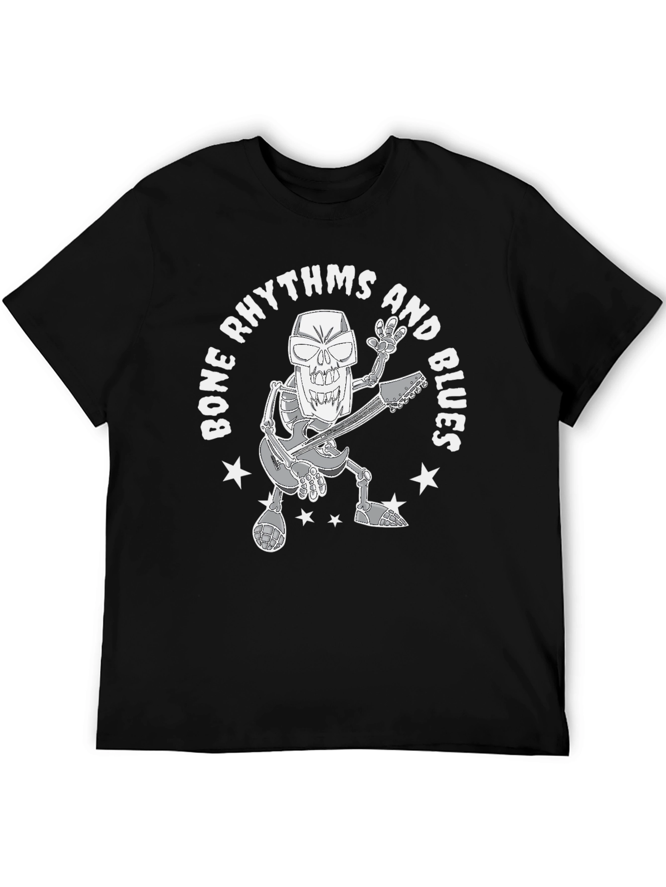 Bone Rhythms & Blues Skeleton Guitarist Graphic T-Shirt