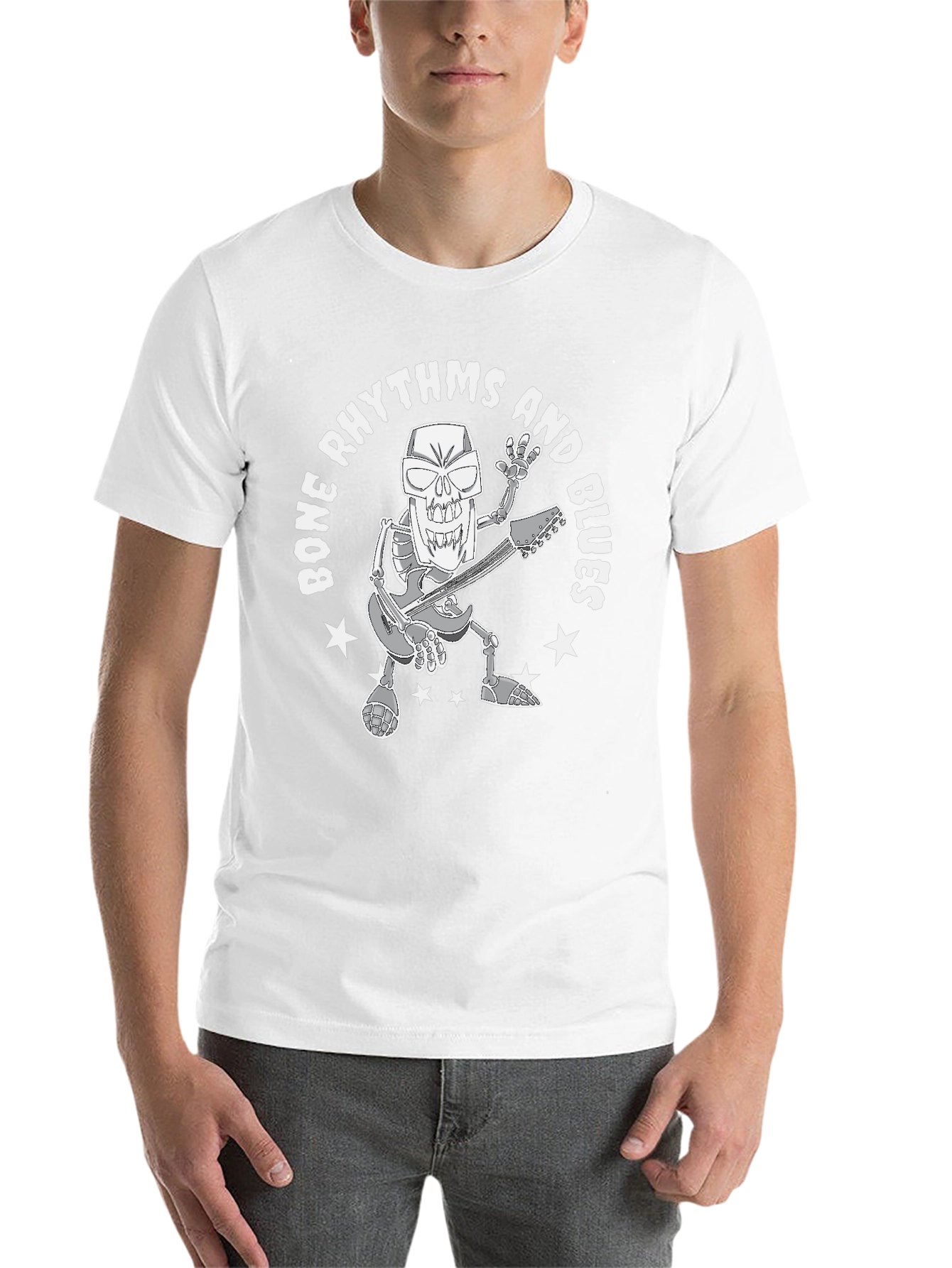 Bone Rhythms & Blues Skeleton Guitarist Graphic T-Shirt