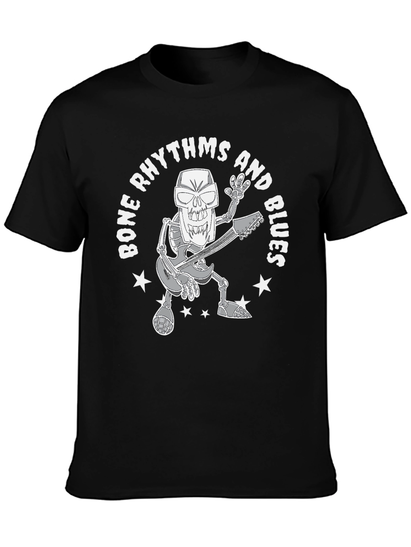 Bone Rhythms & Blues Skeleton Guitarist Graphic T-Shirt