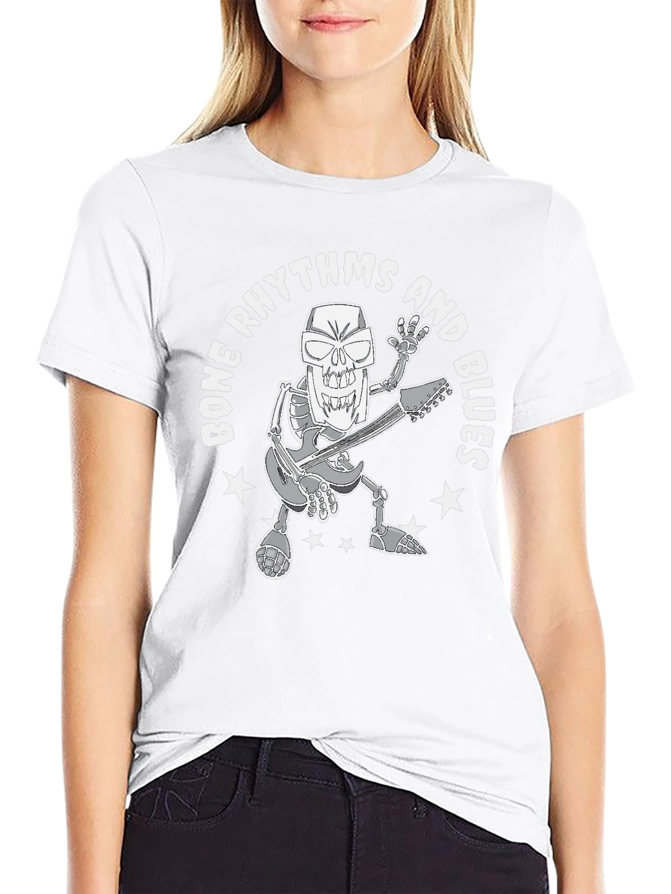 Bone Rhythms & Blues Skeleton Guitarist Graphic T-Shirt