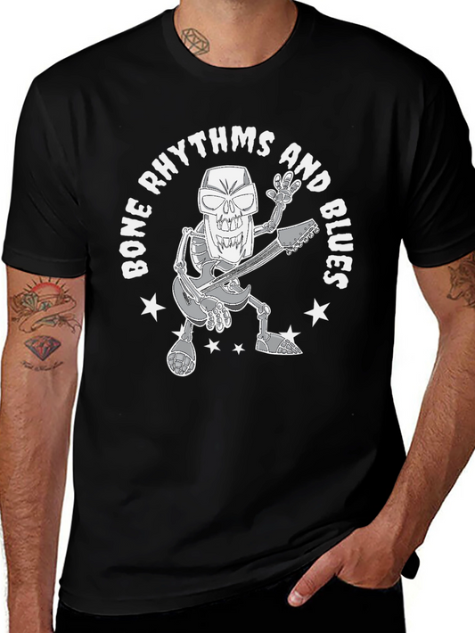 Bone Rhythms & Blues Skeleton Guitarist Graphic T-Shirt