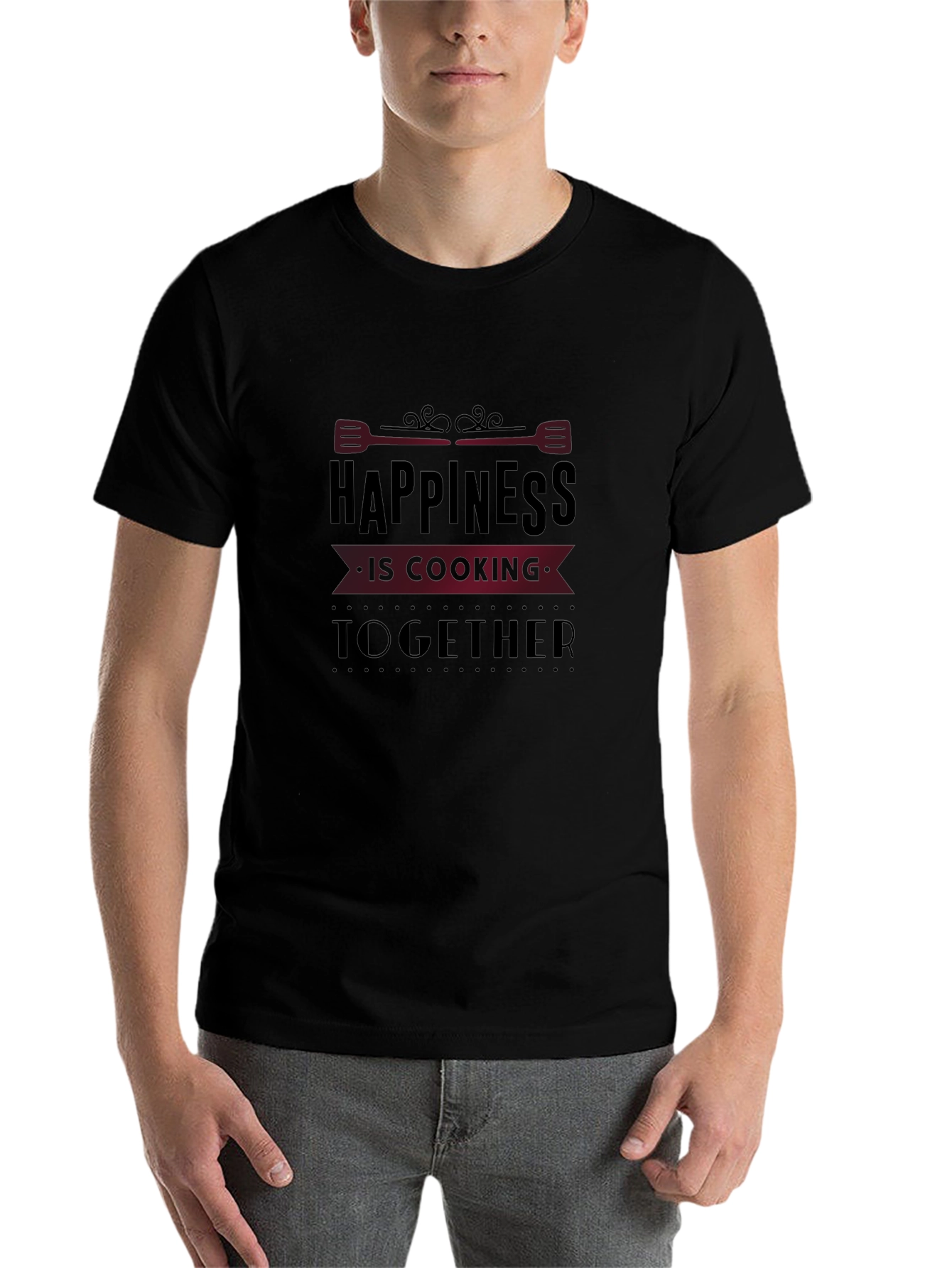 Happiness is Cooking Together Black Graphic Tee