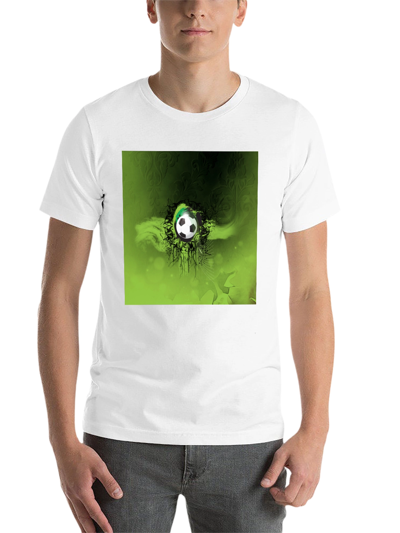 Green Soccer Ball Graphic Black T-Shirt