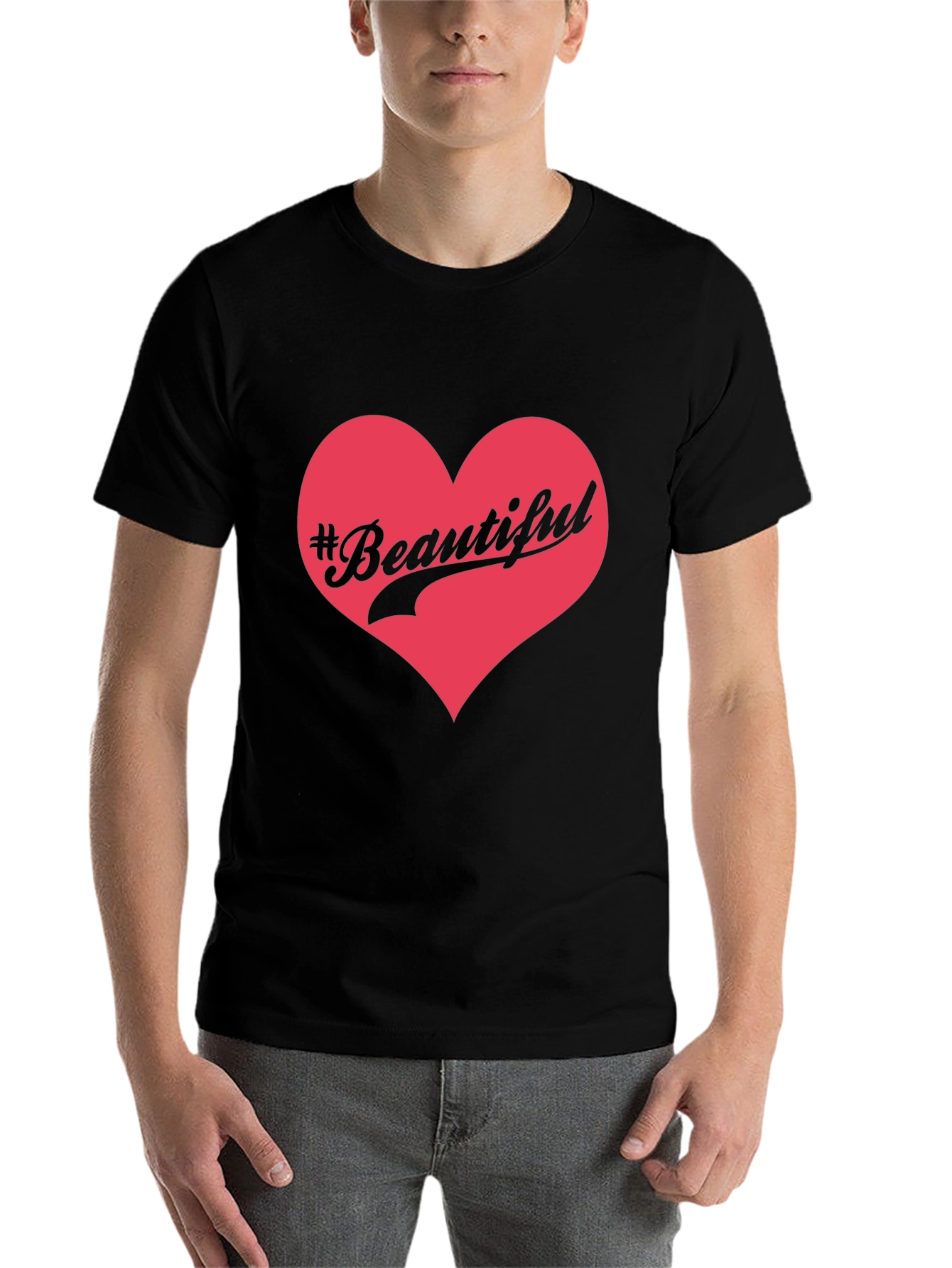 Beautiful Heart Graphic Mens Black T-Shirt
