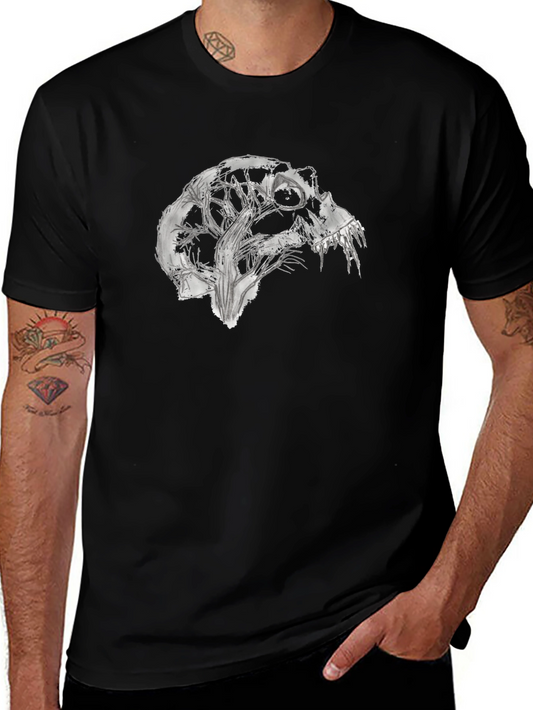 Abstract Skull Graphic Tee - Black Cotton Blend
