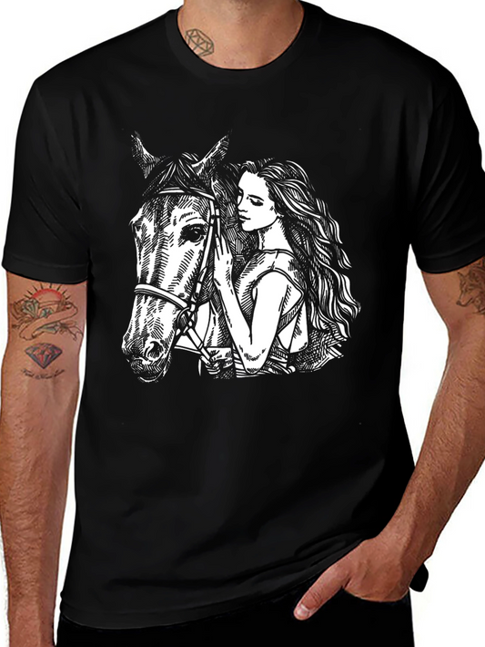 Horse & Woman Graphic Tee - Unisex Black T-Shirt
