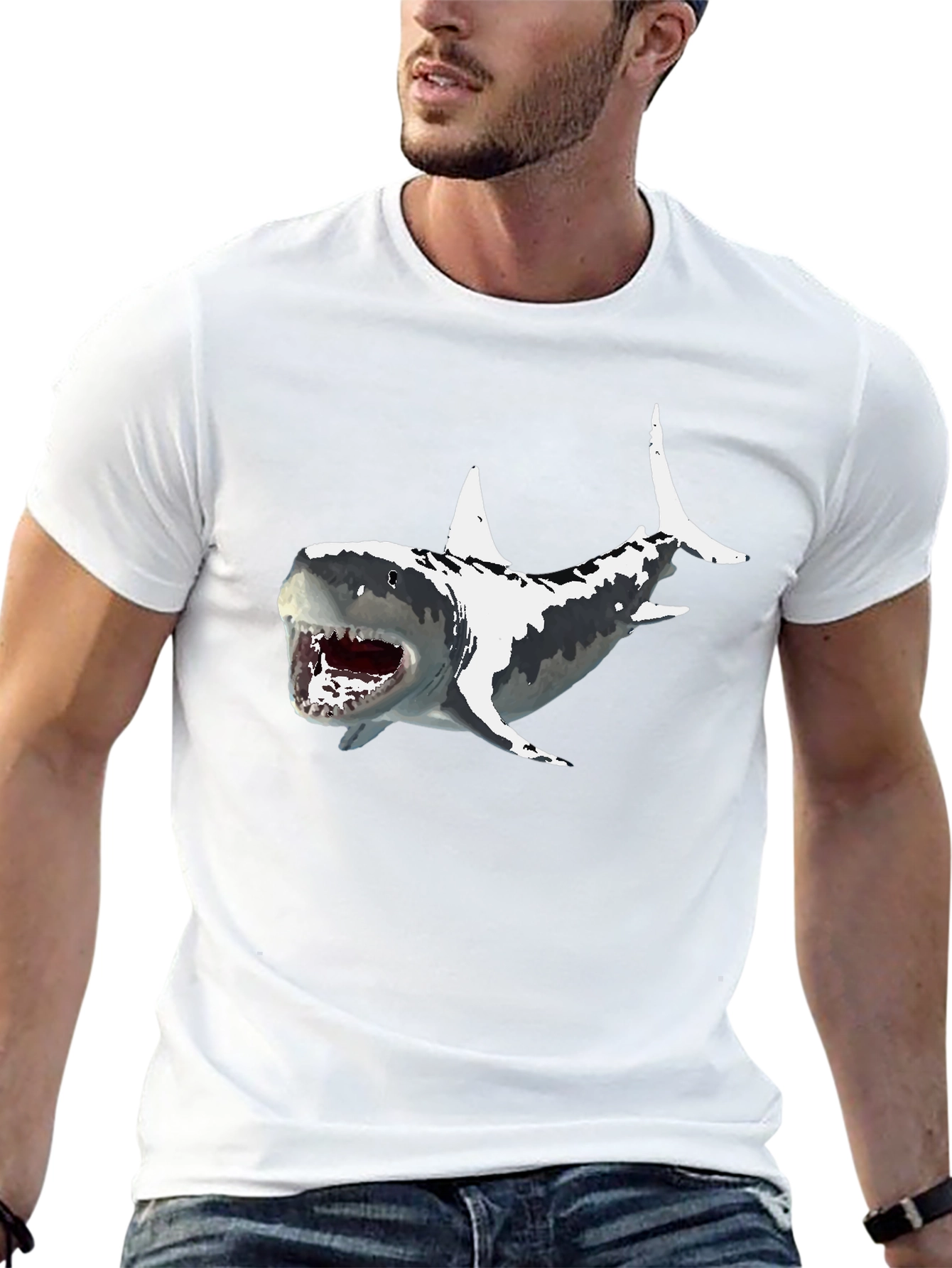 Shark Graphic Print Mens Black T-Shirt
