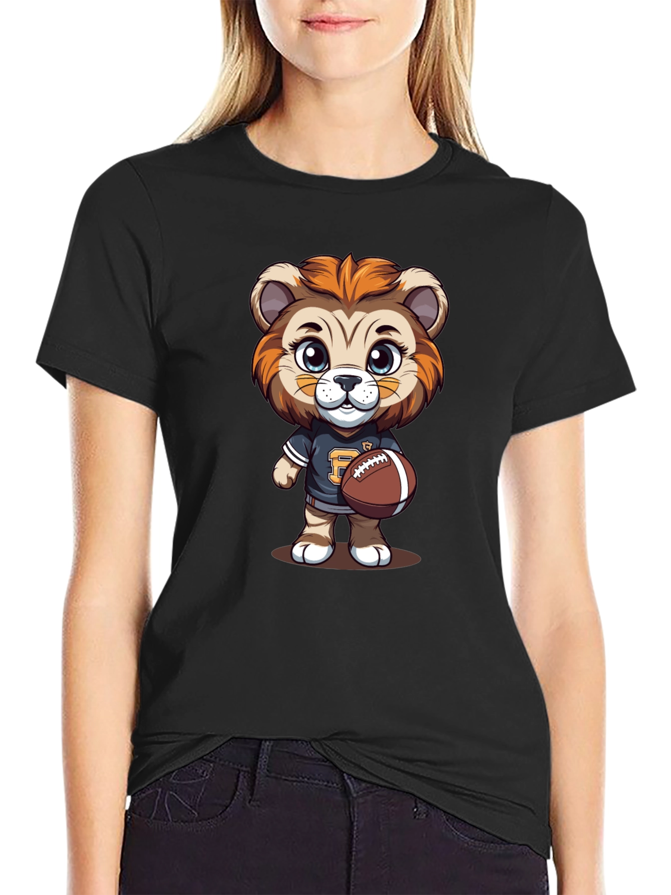 Cartoon Lion Football T-Shirt