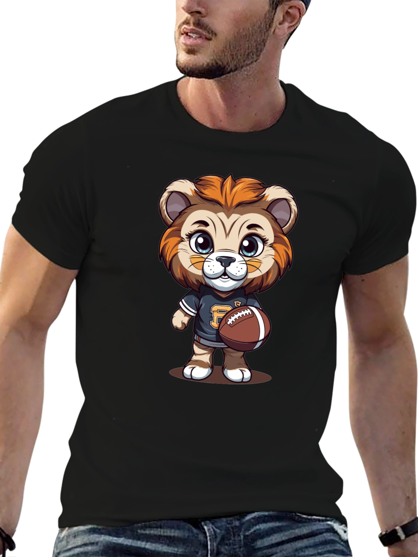 Cartoon Lion Football T-Shirt