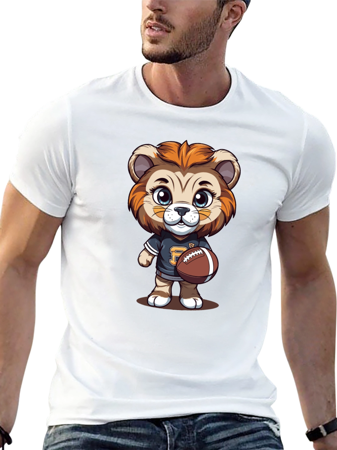 Cartoon Lion Football T-Shirt