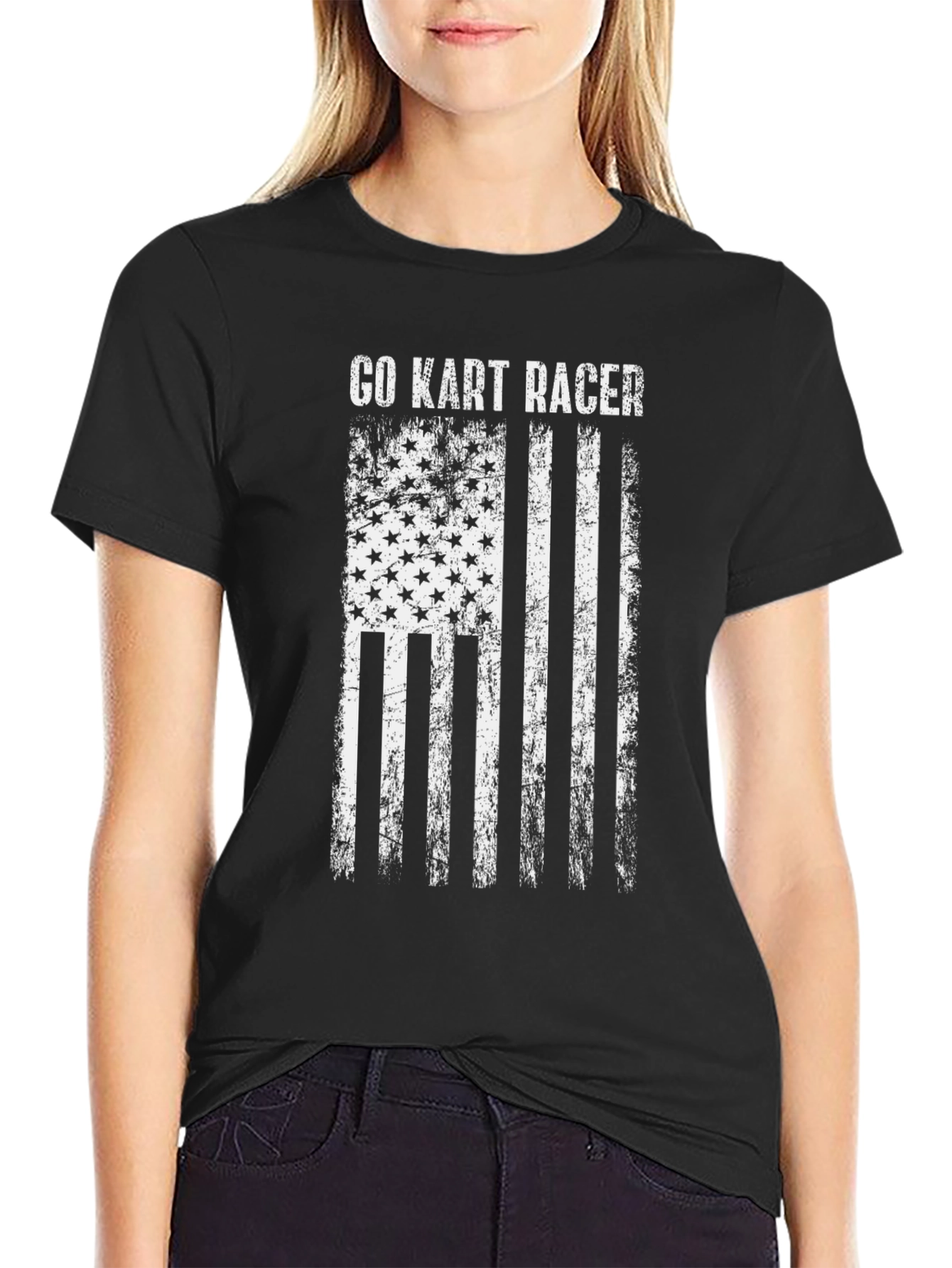 Go Kart Racer American Flag Graphic T-Shirt