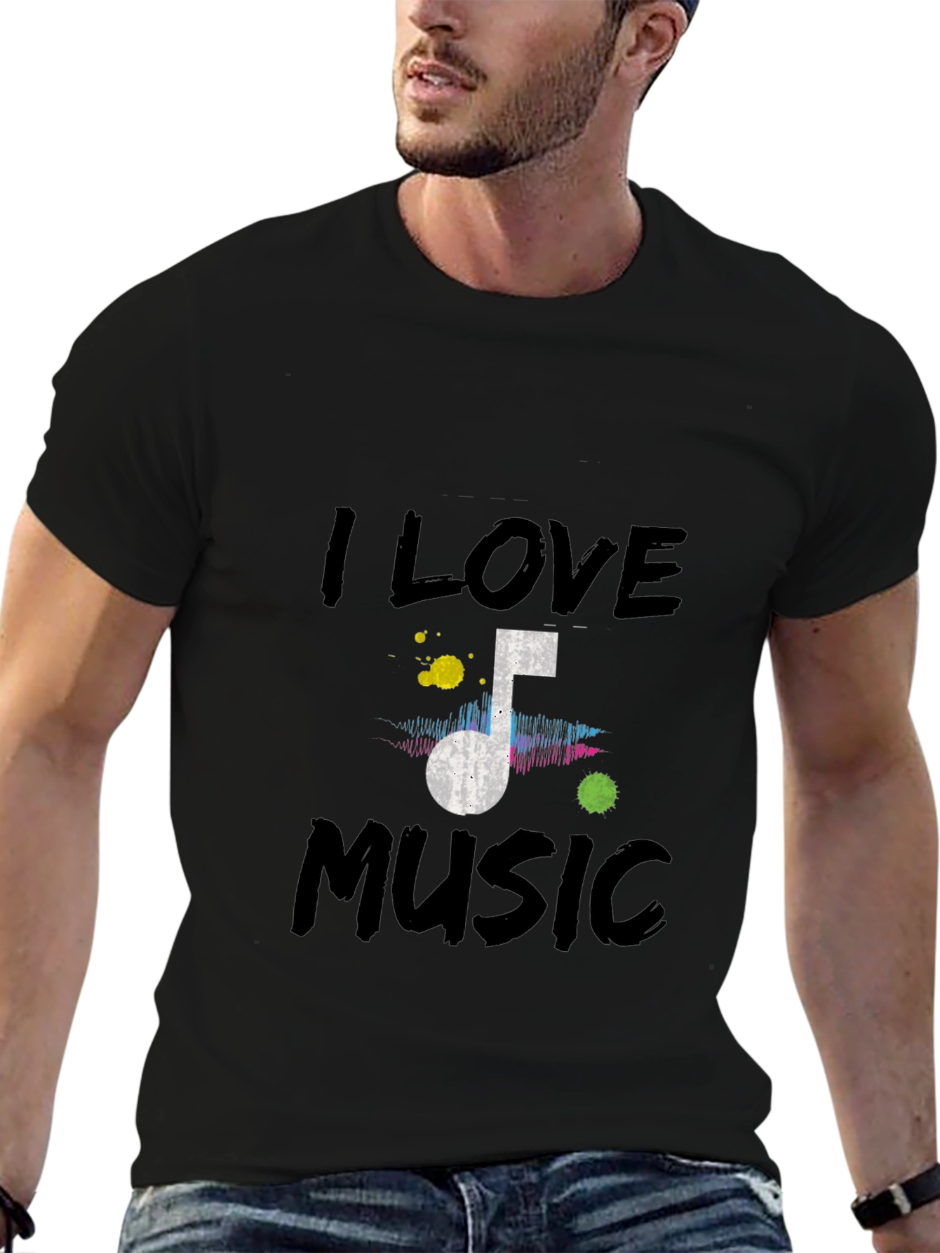 I Love Music Graphic Tee - Black
