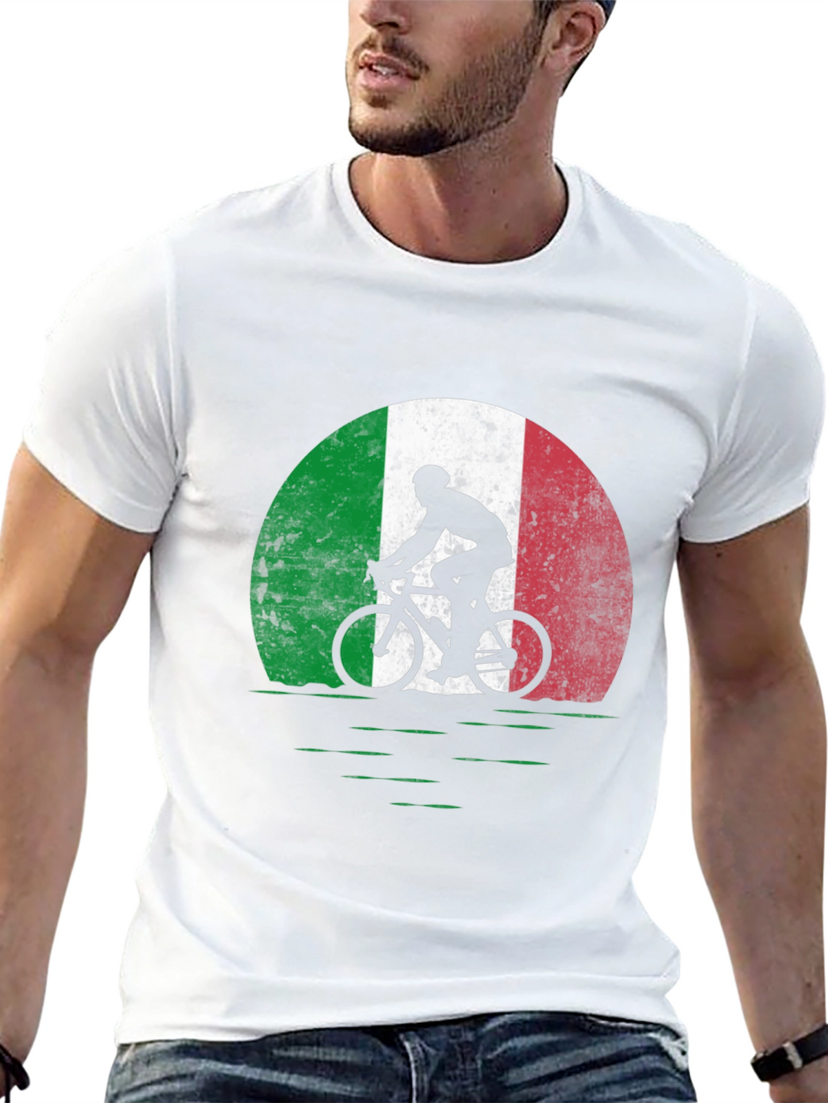 Italian Cycling T-Shirt: Italian Flag Bike Design