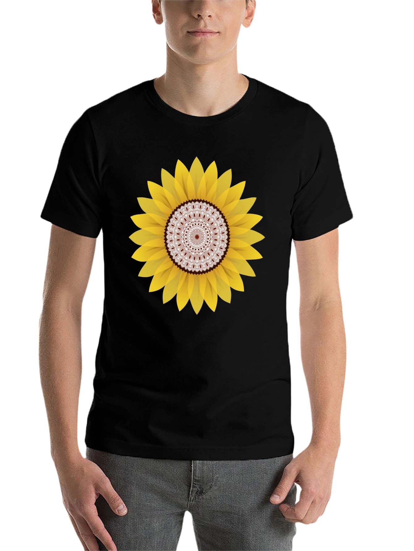 Sunflower Mandala Graphic Black T-Shirt