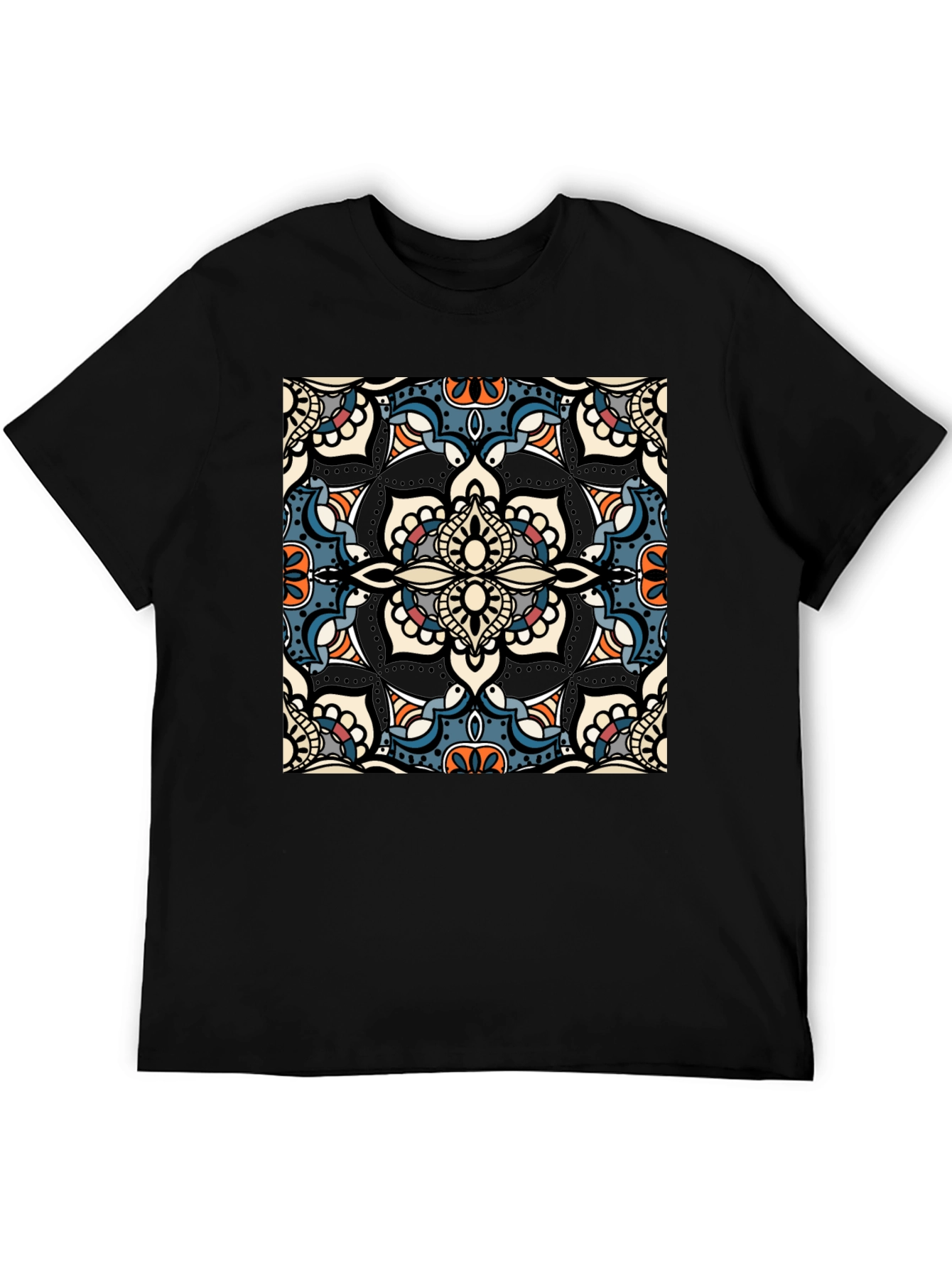 Mens Black T-Shirt with Mandala Design