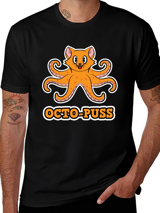 Octo-Puss Funny Graphic Tee - Black Cotton T-Shirt