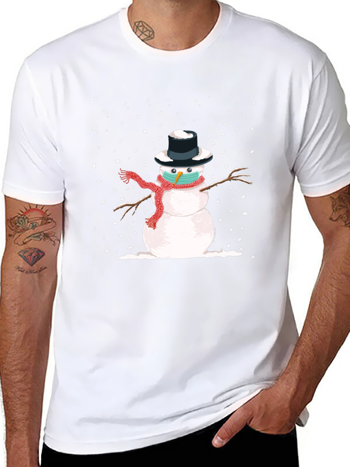 Snowman Mask Graphic Tee - Winter Holiday Novelty
