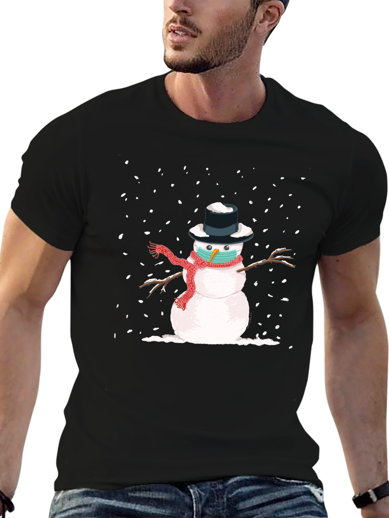 Snowman Mask Graphic Tee - Winter Holiday Novelty