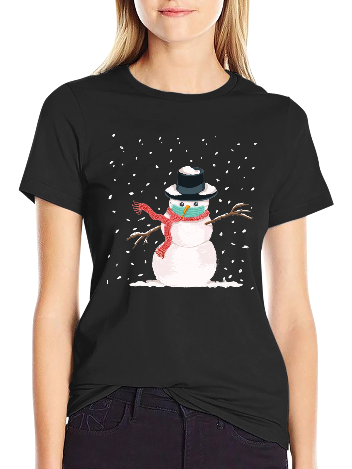 Snowman Mask Graphic Tee - Winter Holiday Novelty