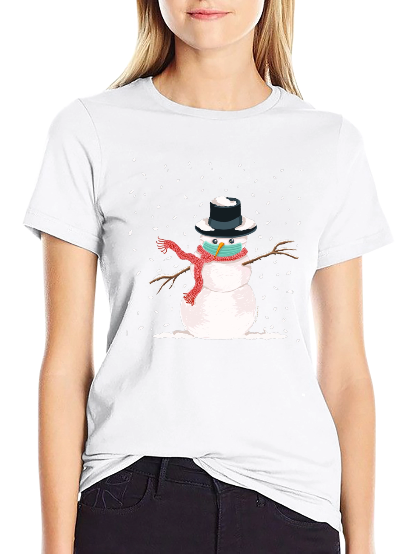Snowman Mask Graphic Tee - Winter Holiday Novelty