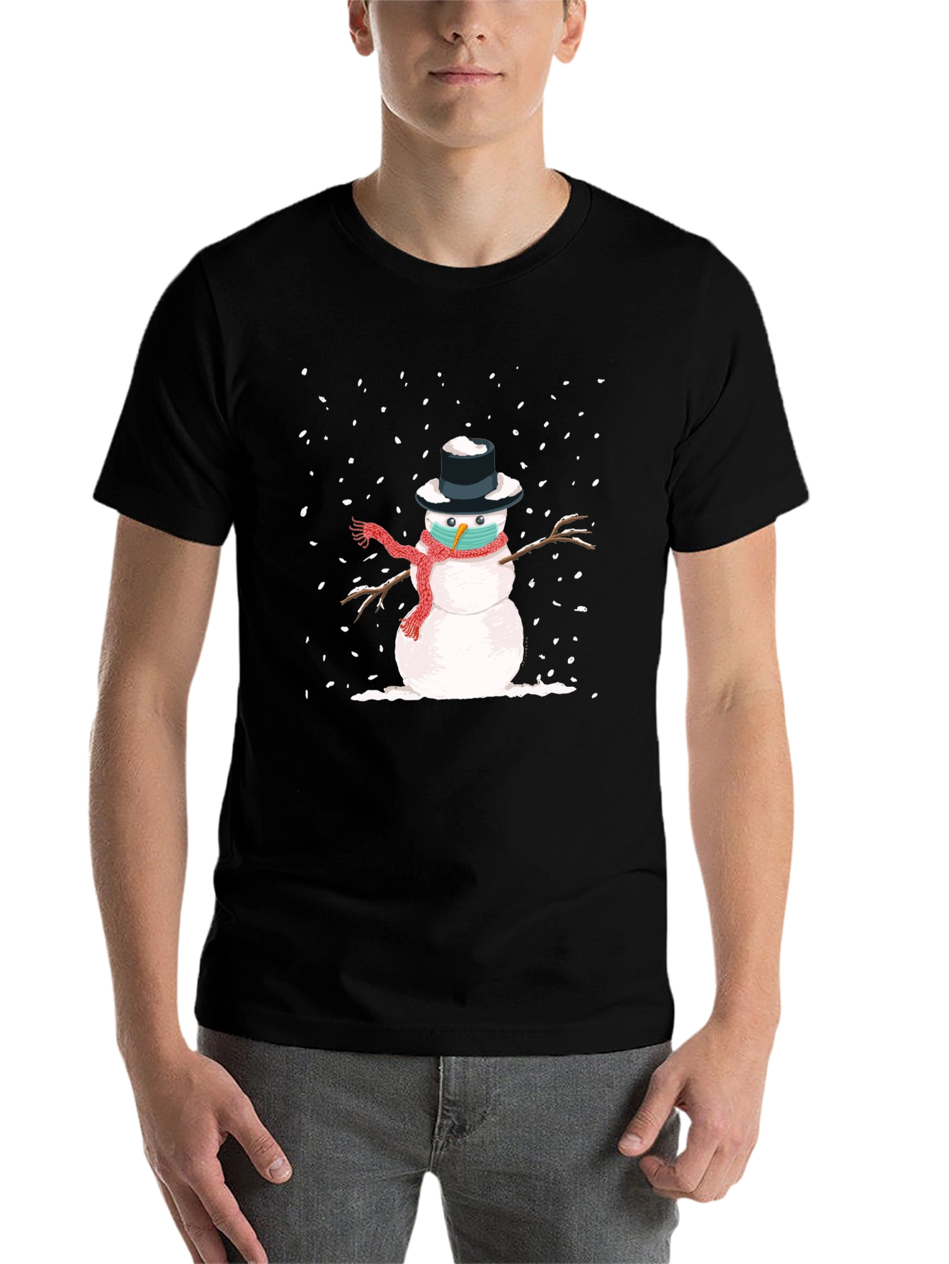 Snowman Mask Graphic Tee - Winter Holiday Novelty