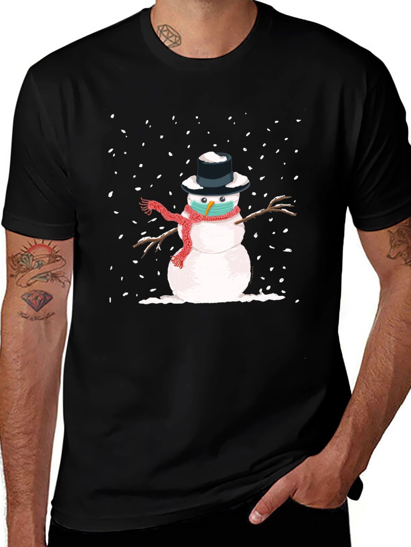 Snowman Mask Graphic Tee - Winter Holiday Novelty