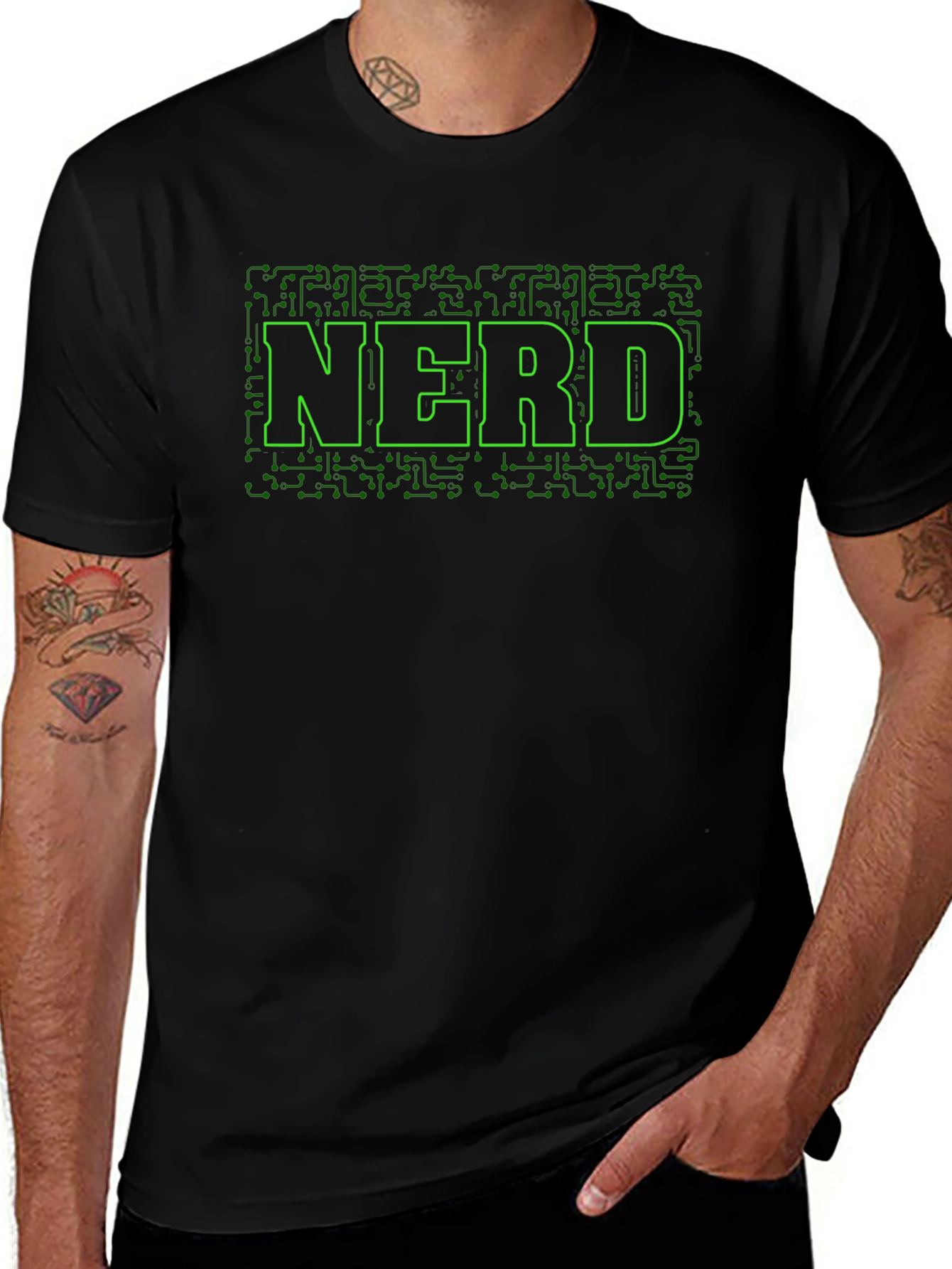 Nerd Circuit Board Graphic Tee - Black Cotton T-Shirt