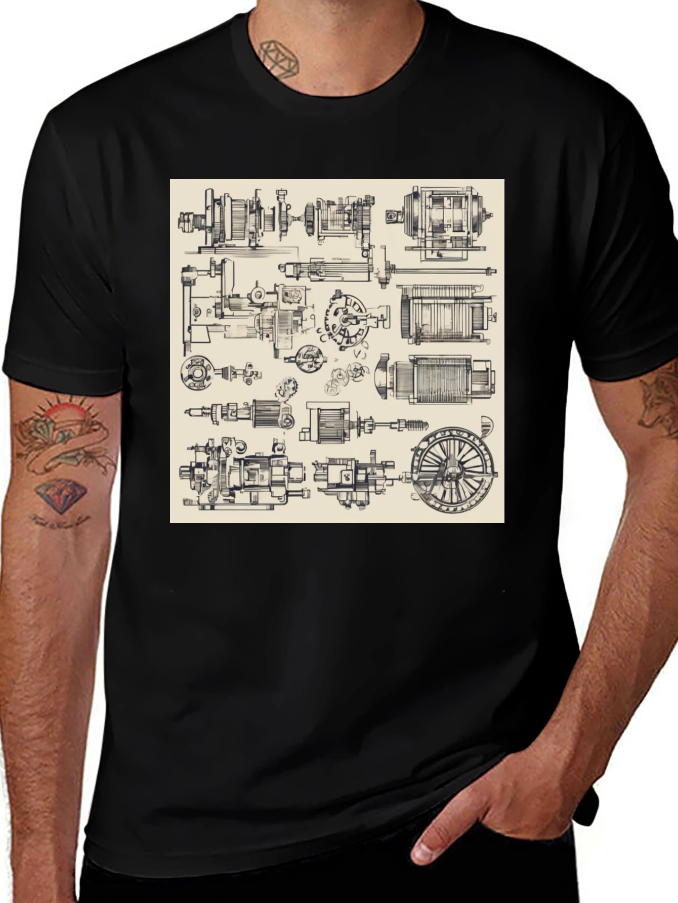 Technical Drawing T-Shirt - Black