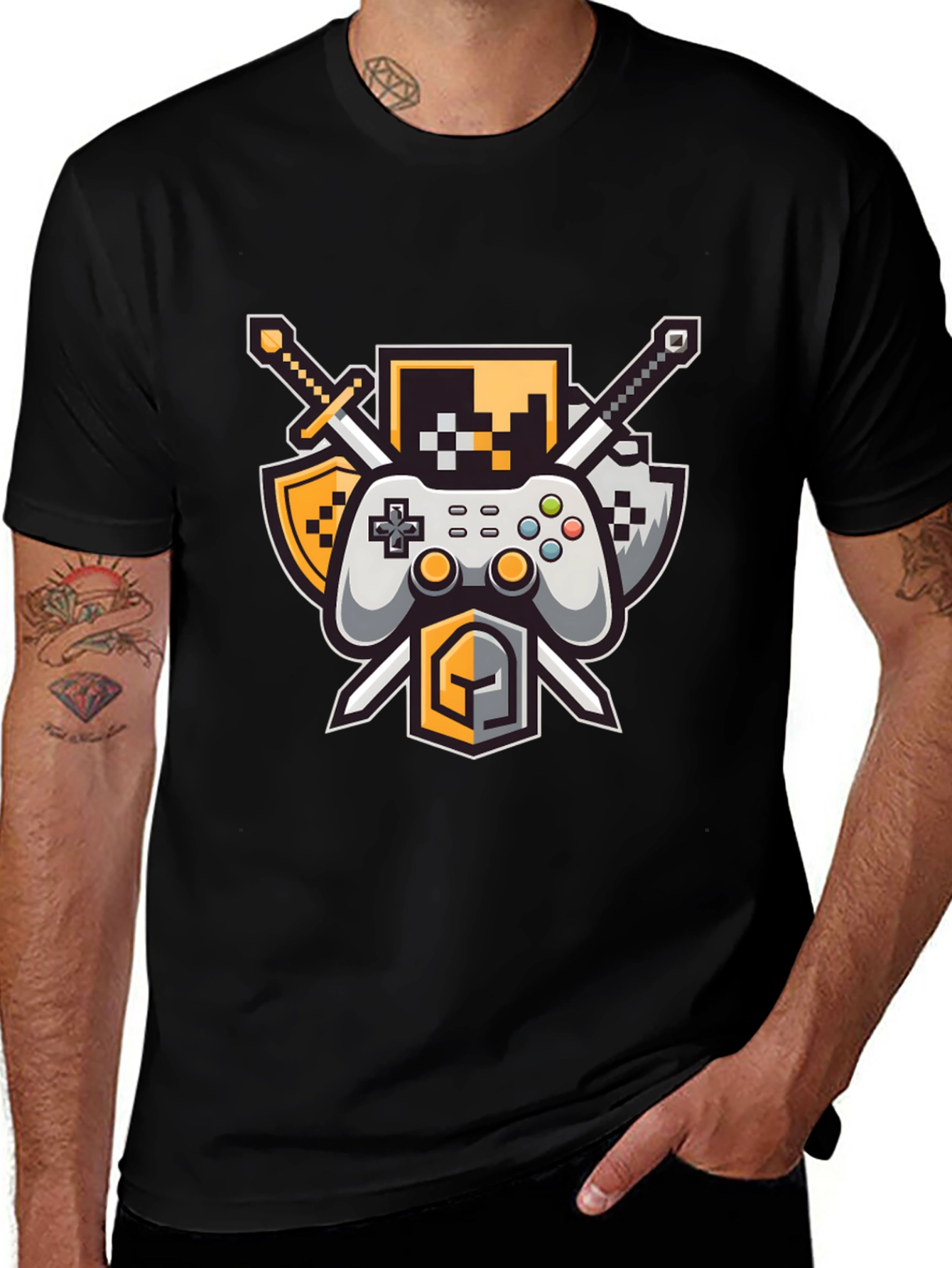 Gamers Crest Black T-Shirt - Sword & Controller
