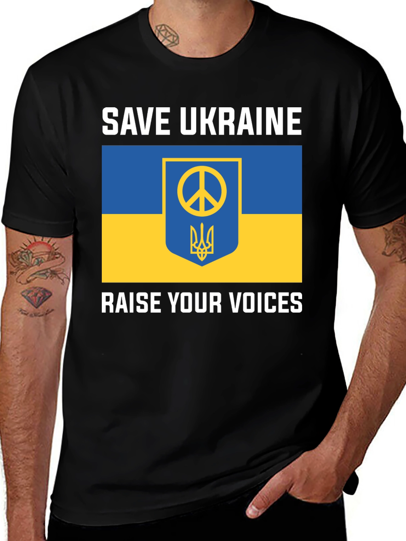 Save Ukraine T-Shirt: Peace Symbol & Flag