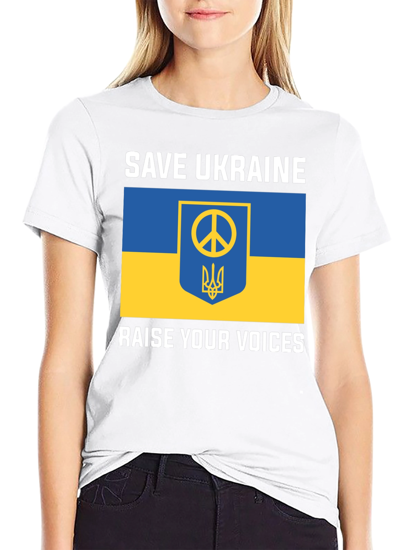 Save Ukraine T-Shirt: Peace Symbol & Flag