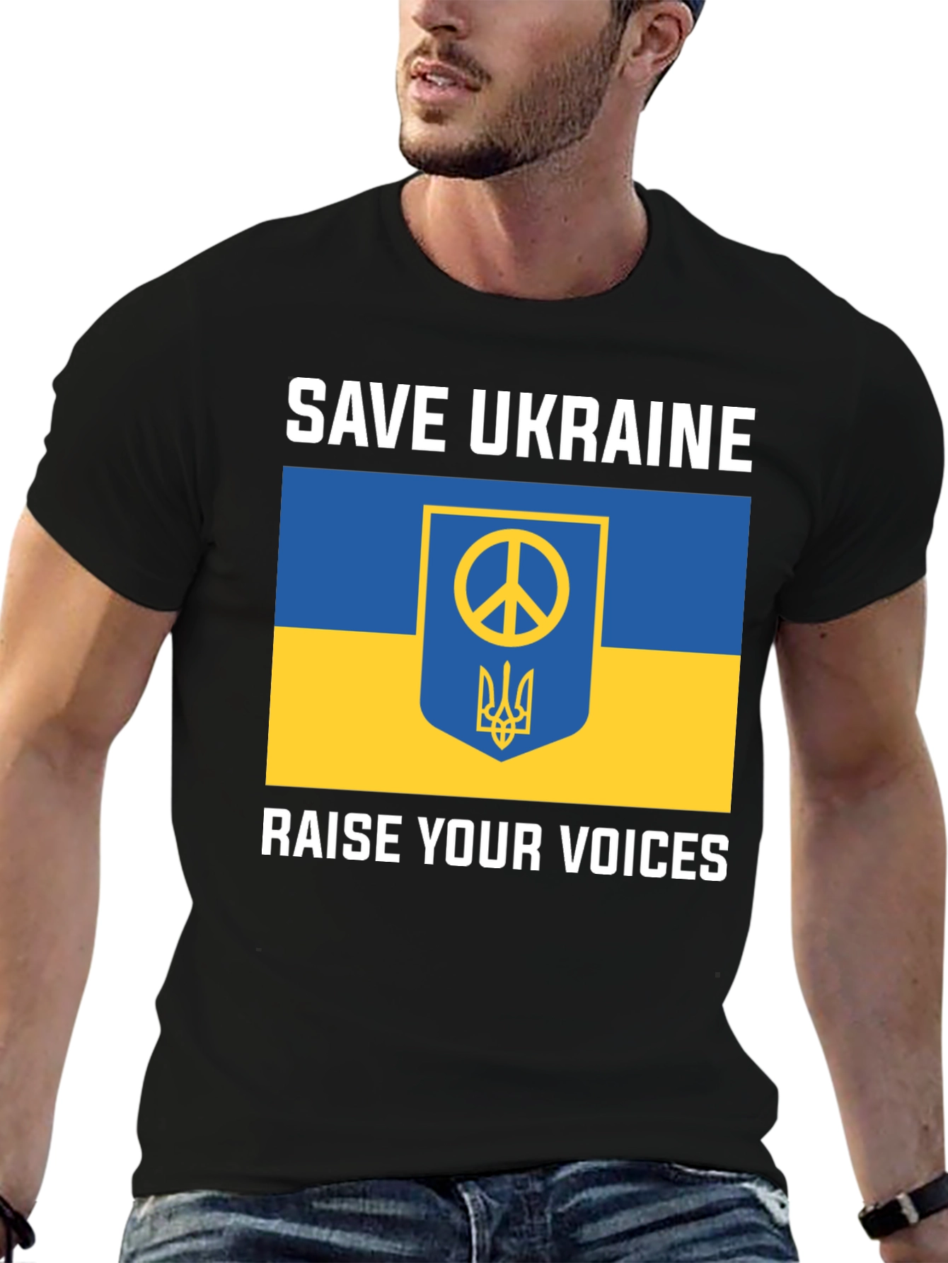 Save Ukraine T-Shirt: Peace Symbol & Flag