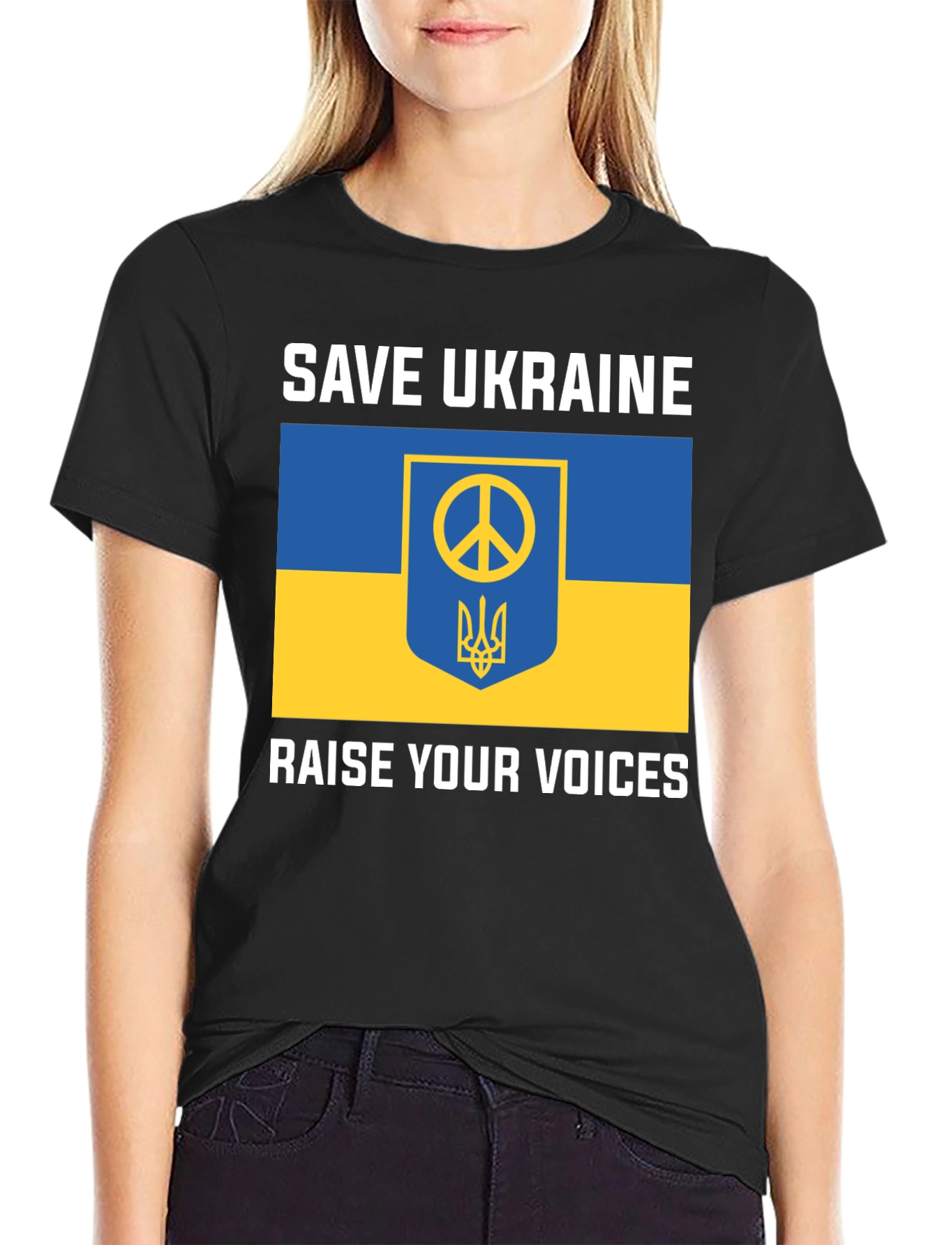Save Ukraine T-Shirt: Peace Symbol & Flag