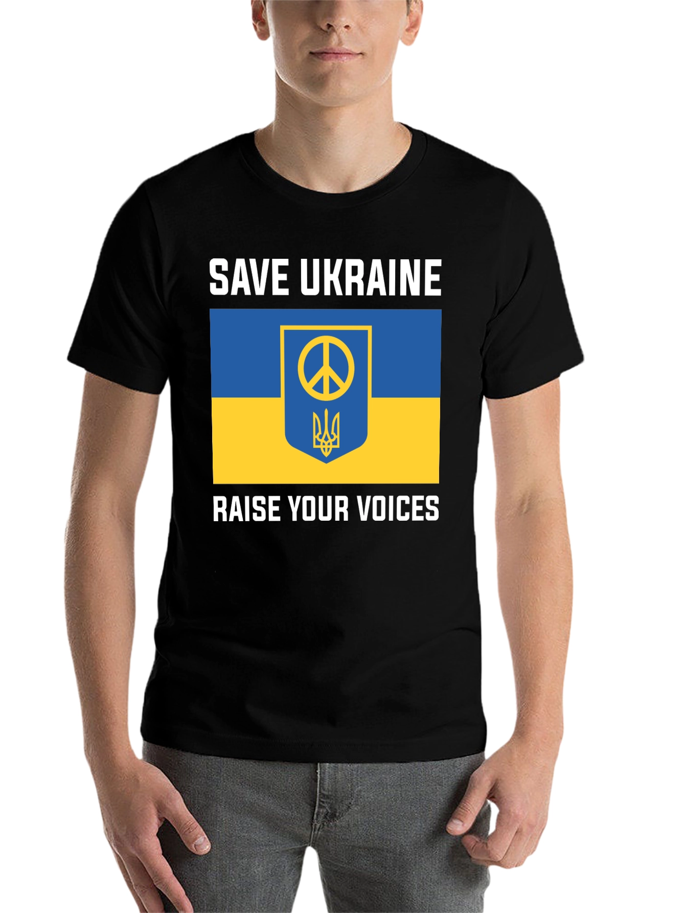 Save Ukraine T-Shirt: Peace Symbol & Flag