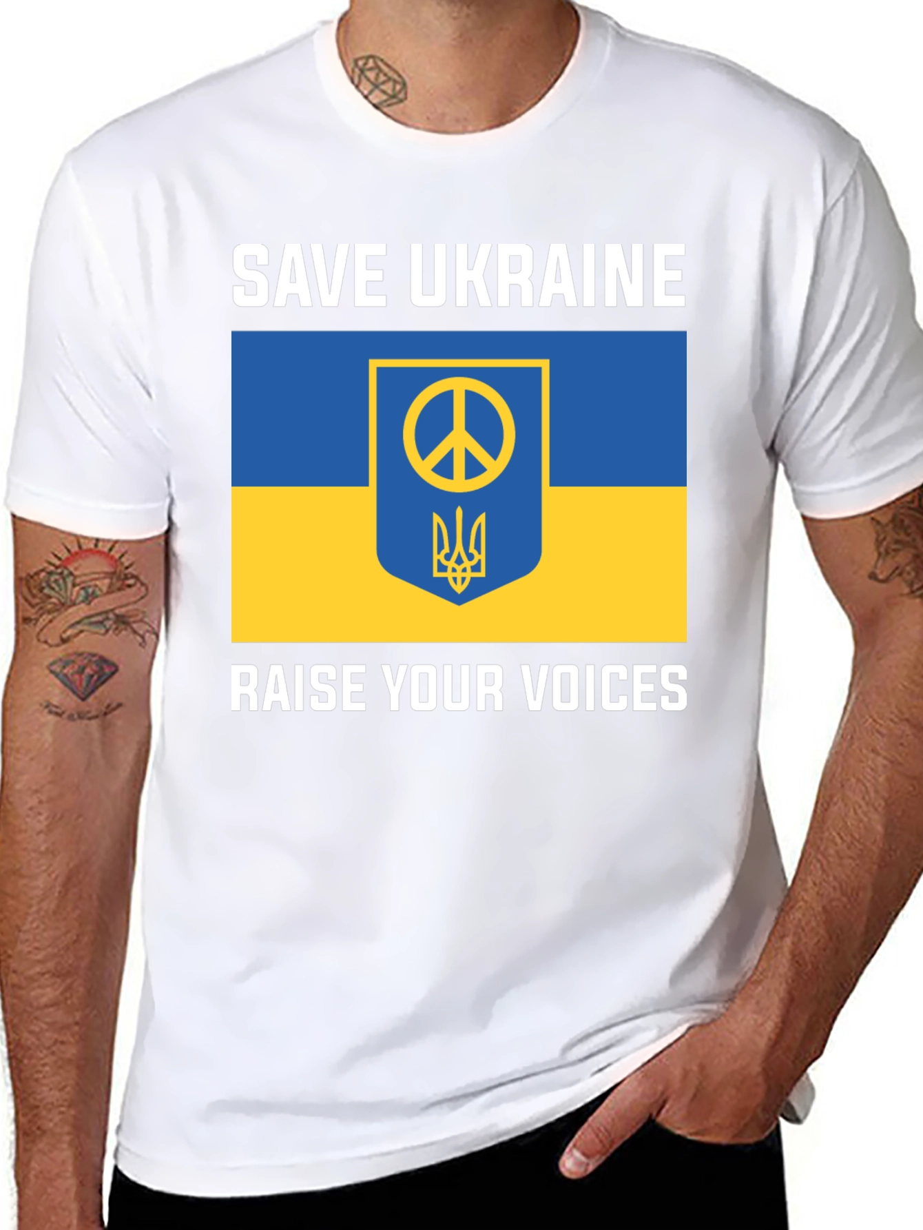 Save Ukraine T-Shirt: Peace Symbol & Flag