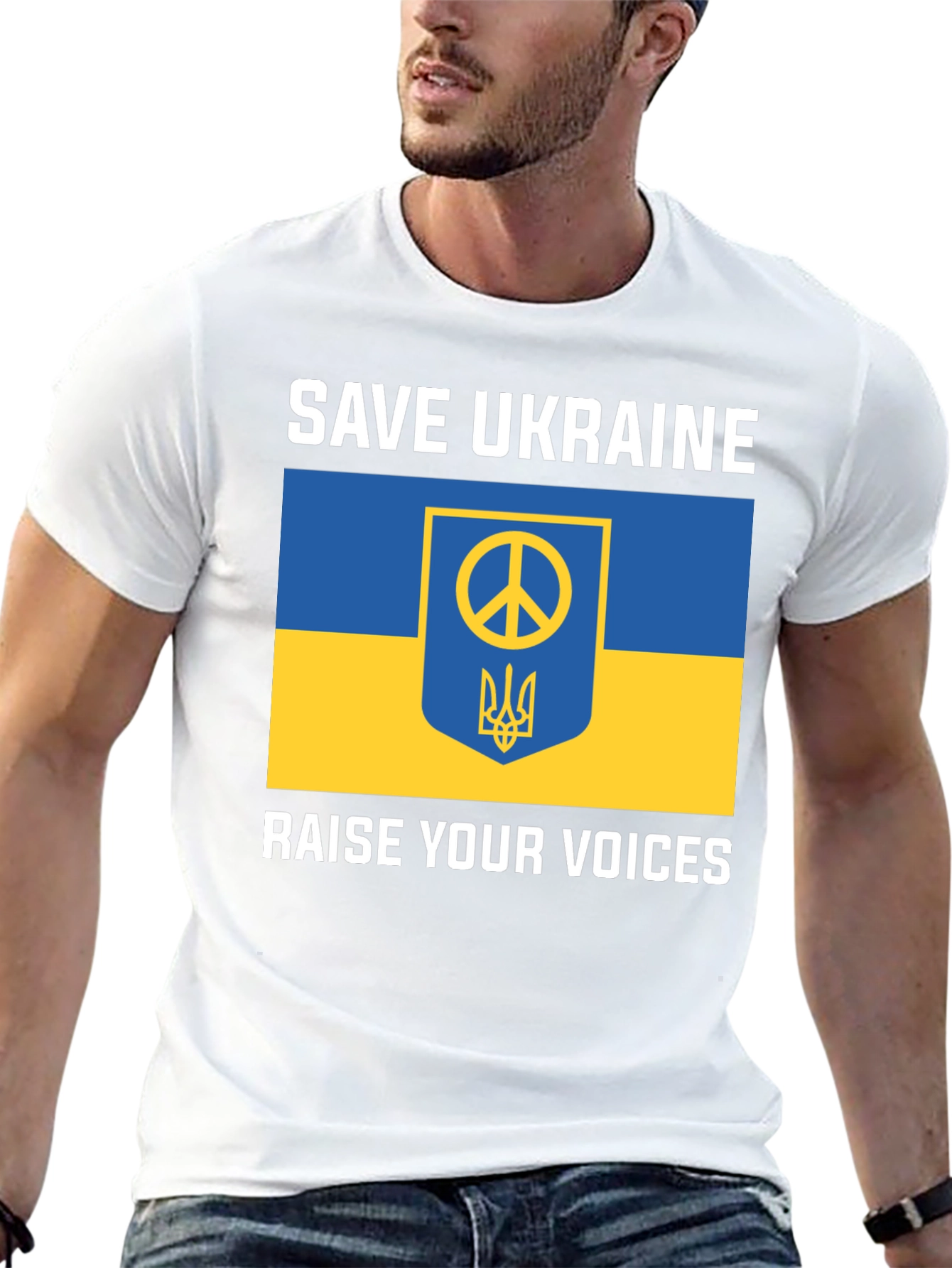 Save Ukraine T-Shirt: Peace Symbol & Flag