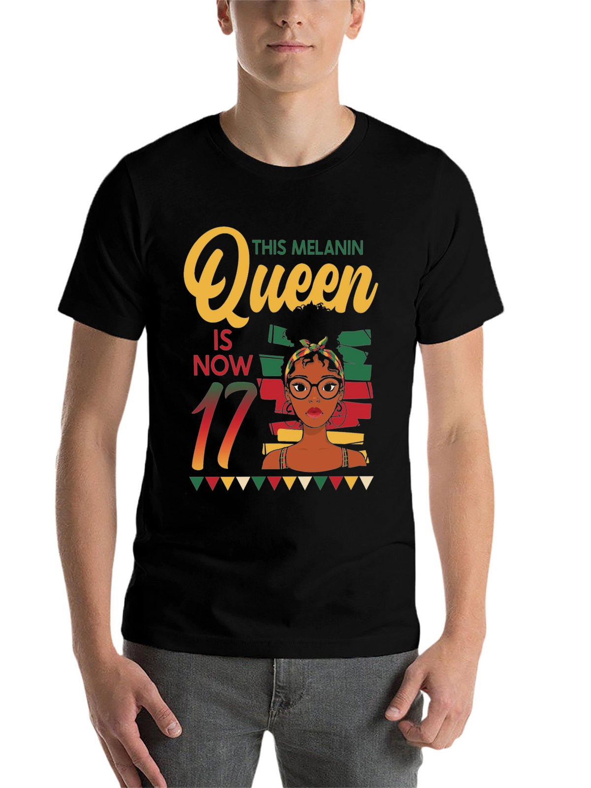 Melanin Queen 17th Birthday Black T-Shirt