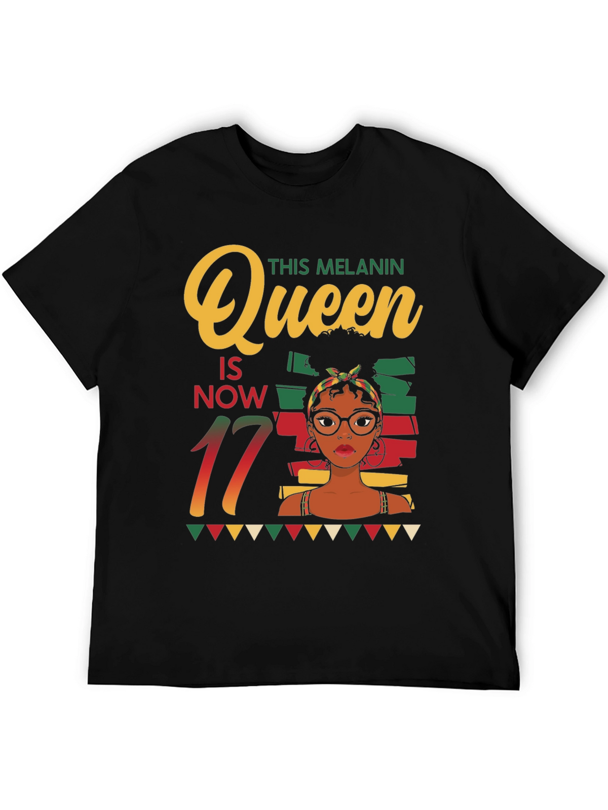 Melanin Queen 17th Birthday Black T-Shirt