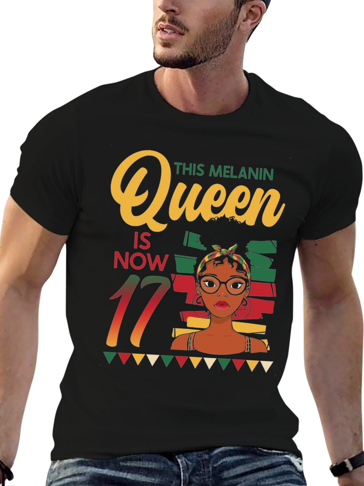 Melanin Queen 17th Birthday Black T-Shirt