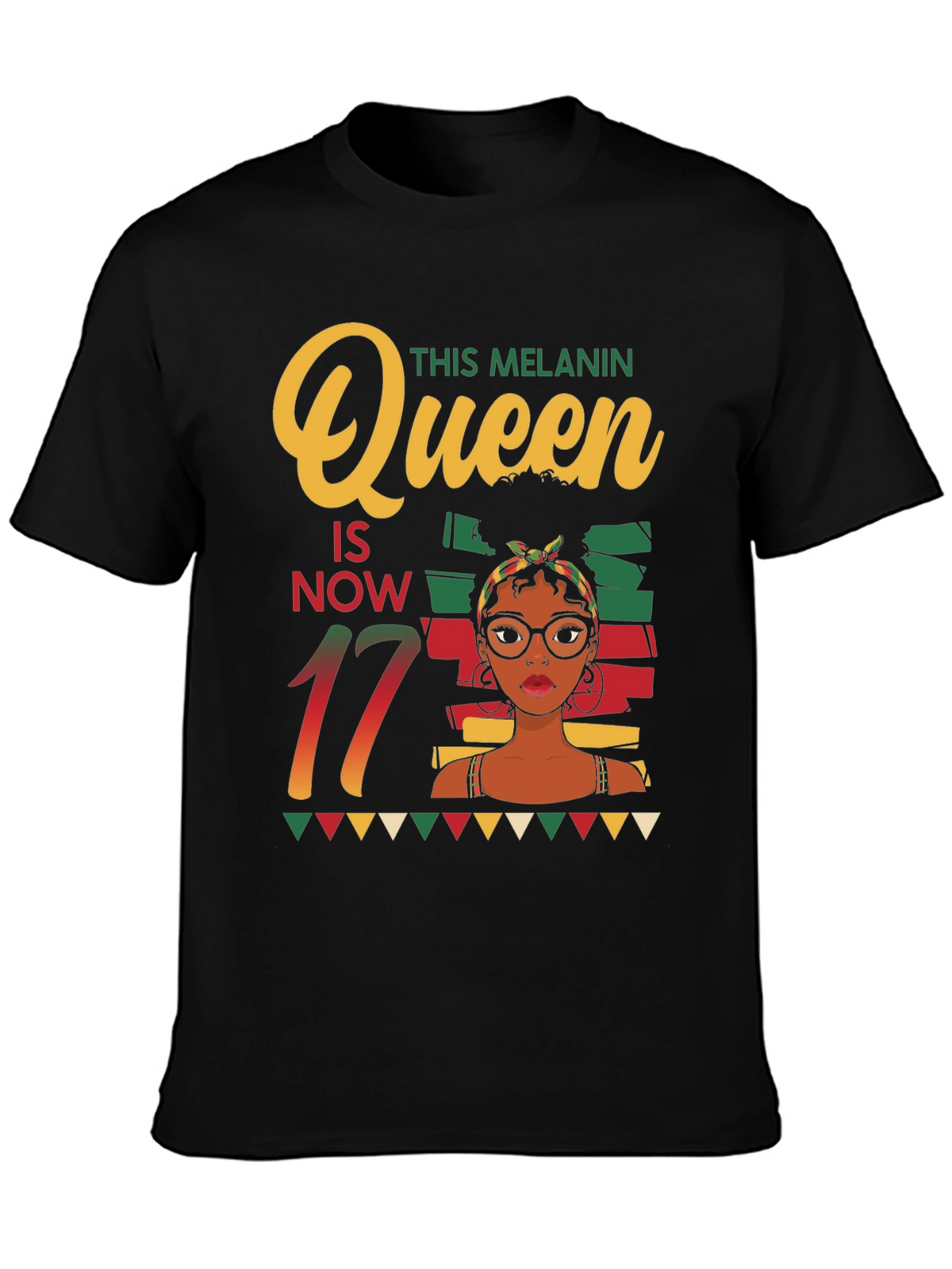 Melanin Queen 17th Birthday Black T-Shirt