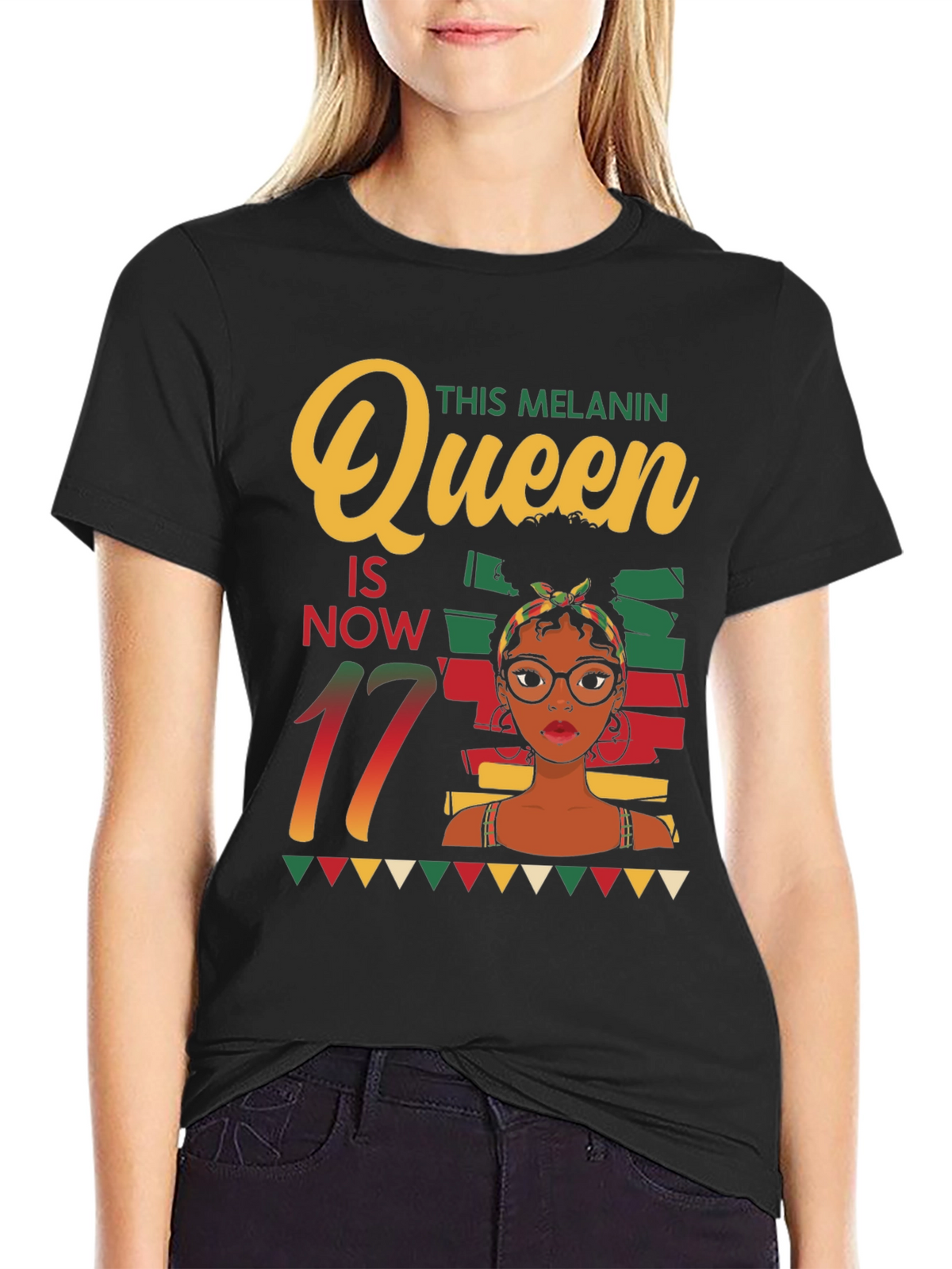 Melanin Queen 17th Birthday Black T-Shirt