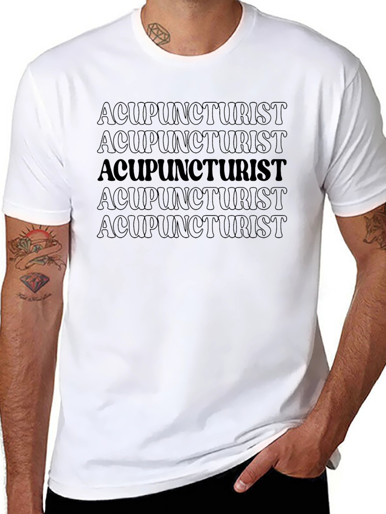 Acupuncturist Repeat Text Graphic T-Shirt