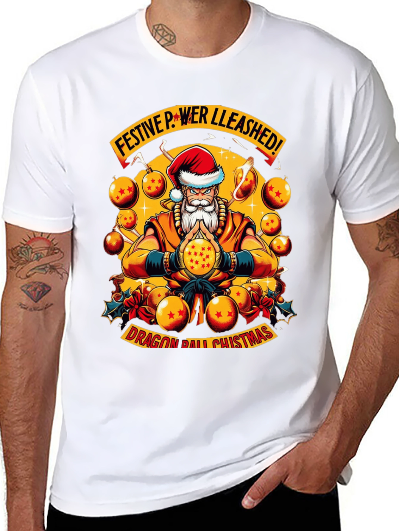 Festive Power Unleashed Dragon Ball Christmas T-Shirt
