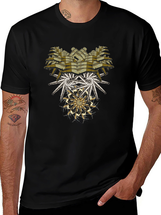 Abstract Geometric Graphic Print Black T-Shirt