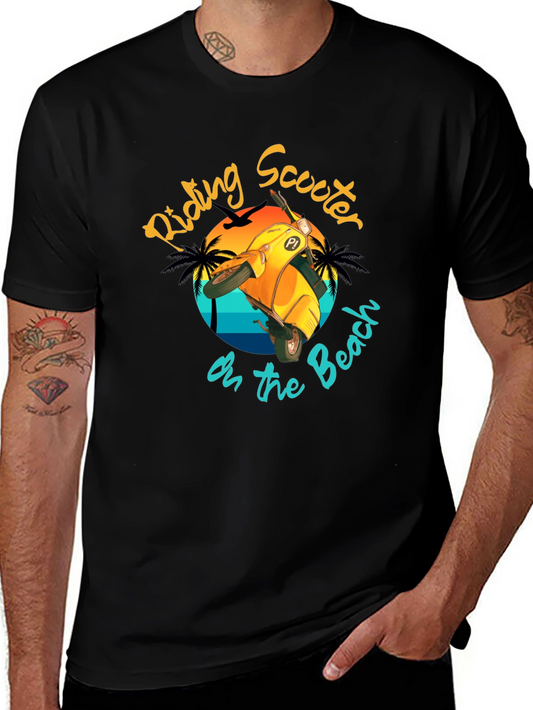 Riding Scooter on the Beach T-Shirt