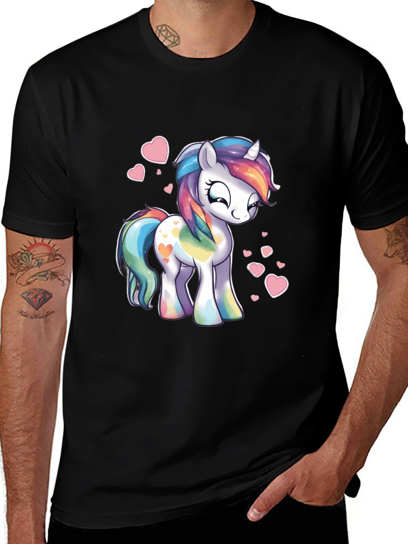 Rainbow Unicorn Heart Graphic Black T-Shirt