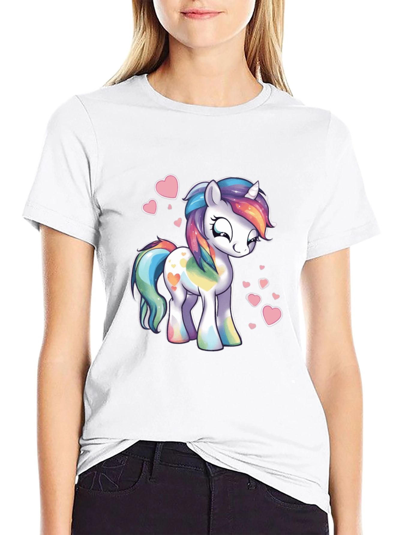 Rainbow Unicorn Heart Graphic Black T-Shirt
